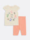 Crew Neck Printed Baby Girl Pajamas Set